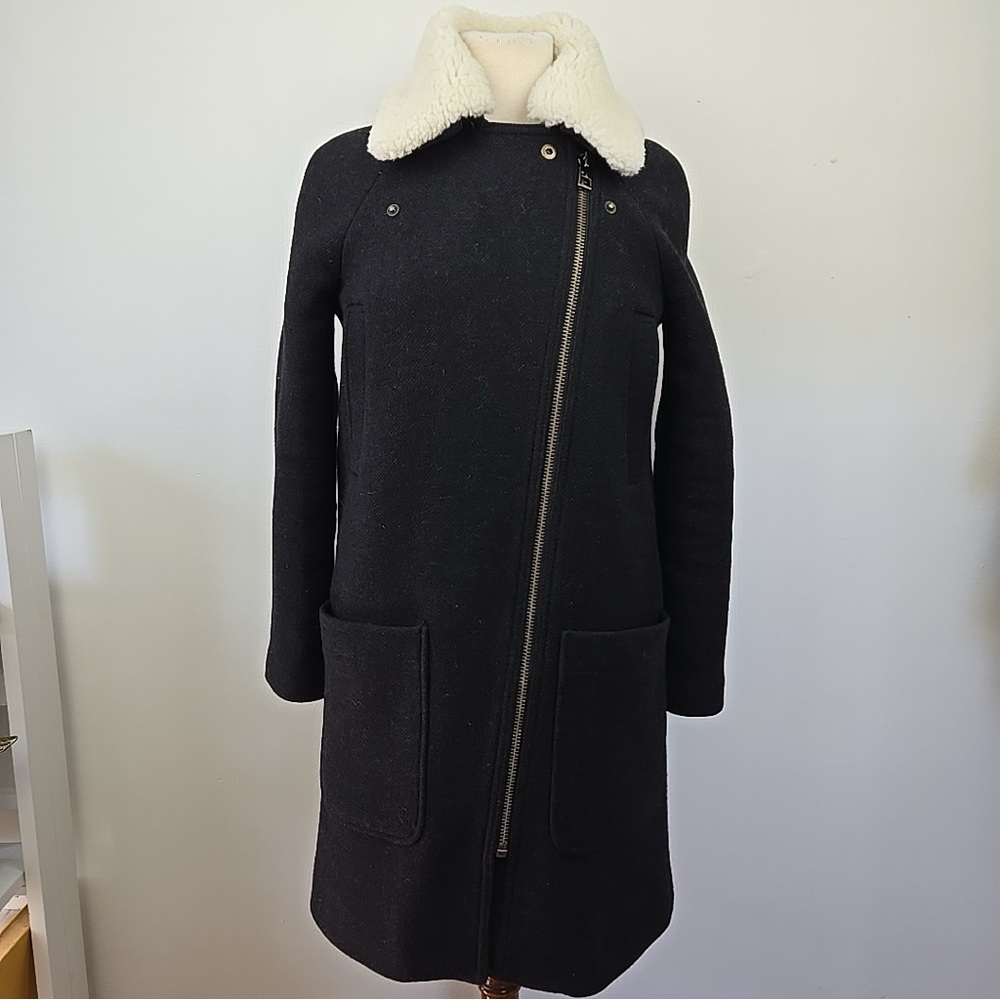 Madewell Eldridge Asymmetric Zip Coat in Black Insuluxe Fabric Women's XXS